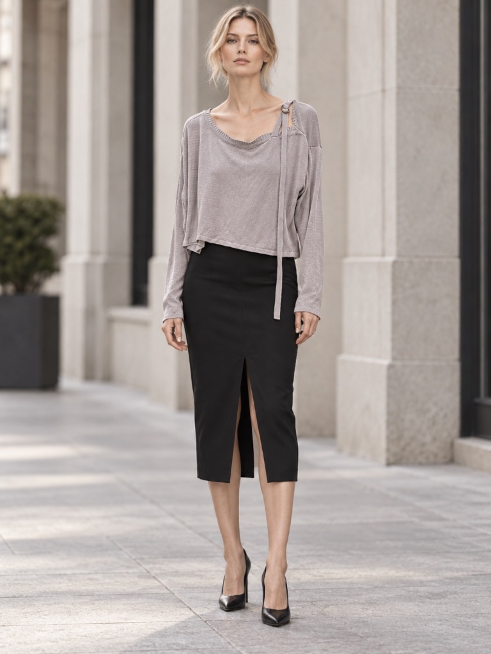 Ivan Grundahl | Violet Gray Cropped Draped Top | Size Small